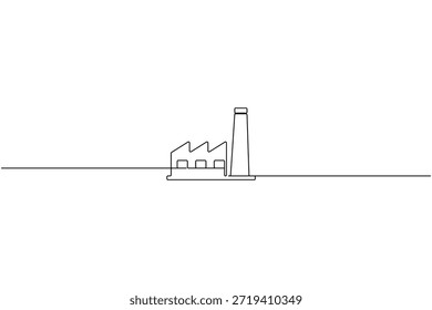 Minimalistische durchgehende einzeilige Zeichnung des industriellen Fabrikgebäudes mit Schornstein