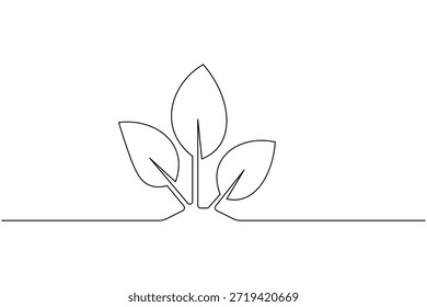 Minimalist continuous one line drawing of three leaves for eco nature concept