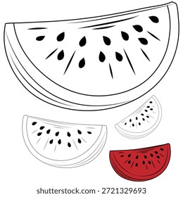 Desenho minimalista contínuo de uma linha de uma arte de fatia de melancia suculenta com sementes e crosta detalhe vetor