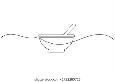 Dibujo continuo minimalista de una línea de ilustración de tazón de sopa y cuchara