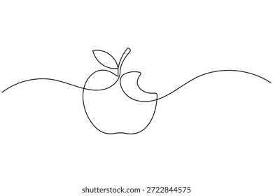 Minimalist continuous one line drawing of a bitten apple fruit vector