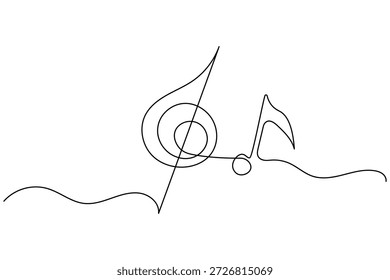 Dibujo continuo minimalista de una línea de notas musicales sobre un fondo blanco limpio. Ilustración musical Abstractas ideal para conceptos de música de diseño moderno, branding y proyectos creativos.