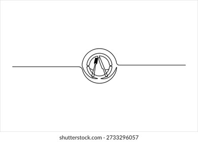 Minimalistische durchgehende einzeilige Zeichnung eines Tellers mit Gabel und Messer. Sauberes Speisesymbol für Restaurant-Logos und Küchenbranding.