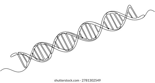 Minimalist continuous one line drawing of a dna double helix structure against a white background, Continuous line drawing of a dna double helix structure, genetics and science concept, isolated on white background