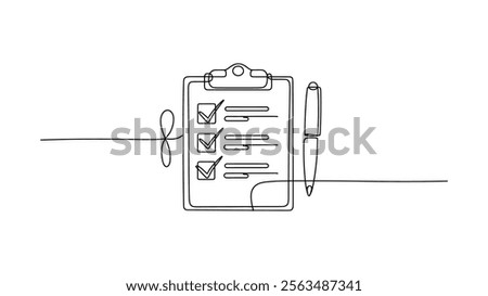 Minimalist continuous one line drawing Checklist with Pen vector Illustration 