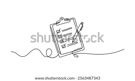 Minimalist continuous one line drawing Checklist with Pen vector Illustration 