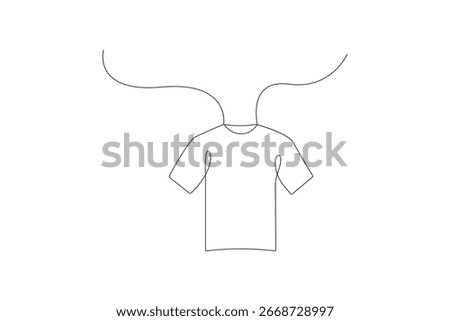 Minimalist continuous one line drawing of a t-shirt. Modern vector illustration of fashion apparel outline design, perfect for clothing mockups, textile industry, fashion posters, logos, and branding.