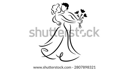 Minimalist Continuous One Line Drawing of a Romantic Couple Embracing in a Clean Modern Style