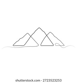 Minimalista Continuo de una Línea Montañosa. Perfecto para proyectos temáticos de viajes, diseños inspirados en la naturaleza o bocetos de contorno continuo limpio.