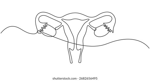Un dibujo minimalista continuo de una línea de un órgano uterino realista, Dibujo de línea continua del icono del útero. Ilustración vectorial de símbolo dibujado a mano. Estilo de línea continua Salud de la mujer con la de la mujer
