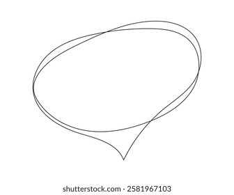 Minimalist continuous one-line drawing of a speech bubble icon. Simple and modern line art representing messaging,