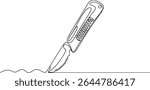 Minimalist continuous single line drawing of a utility knife with textured handle and retracted blade on white background

