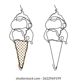 Minimalist continuous single line drawing of chocolate and vanilla ice cream. This elegant single line art is perfect for food packaging, menu design, cafe decor, prints, etc.