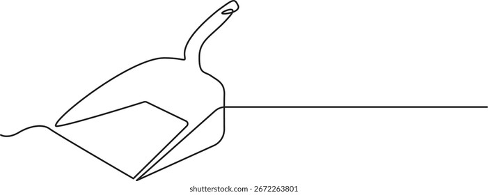 Un dibujo minimalista continuo de una sola línea de un recogedor. La ilustración simple y elegante está aislada sobre un fondo blanco limpio.