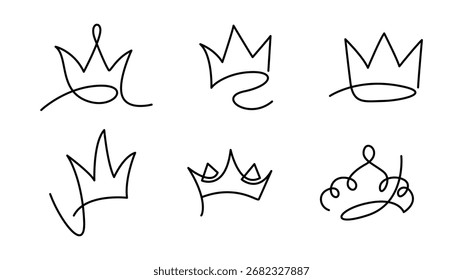Colección de dibujo minimalista de una sola línea de varios diseños de corona
