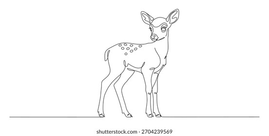 Minimalist Continuous Single Line Drawing of a Cute Baby Deer or Fawn	