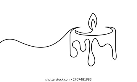 Minimalist continuous single line drawing of a dripping candle flame isolated on white background