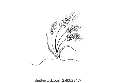 Minimalist continuous wheat line art design isolated outline Illustration  modern and clean agricultural artwork vector Art 