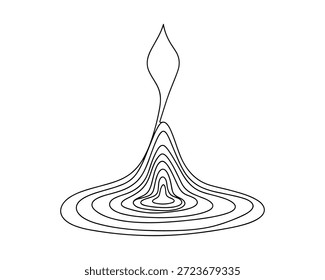 Desenho de contorno minimalista de fogo estilizado ou fonte de luz acima do elemento de projeto de vetor de padrão de ondulação em expansão