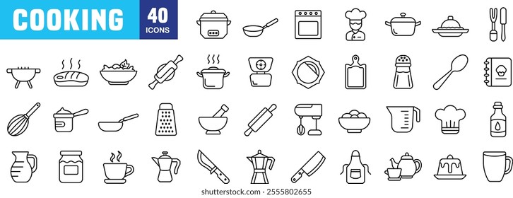 "Minimalist Cooking Line Icons: Kitchen Essentials in Elegant Design"