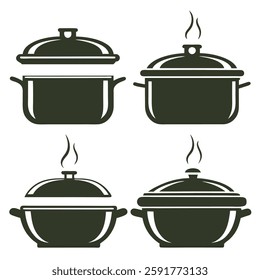 Minimalist Cooking Pot Icons Set.