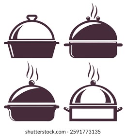 Minimalist Cooking Pot Icons Set.