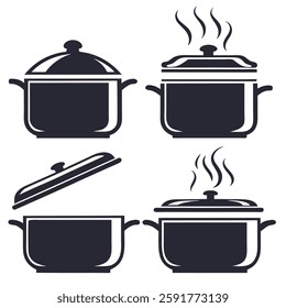 Minimalist Cooking Pot Icons Set.