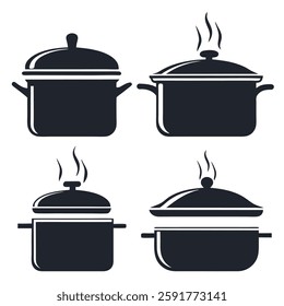 Minimalist Cooking Pot Icons Set.