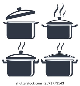 Minimalist Cooking Pot Icons Set.