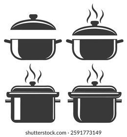 Minimalist Cooking Pot Icons Set.