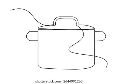 Minimalist cooking pot one line art isolated outline vector design