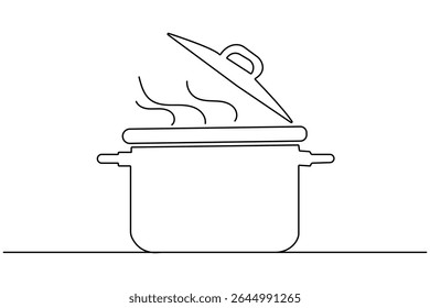 Minimalist cooking pot one line art isolated outline vector design