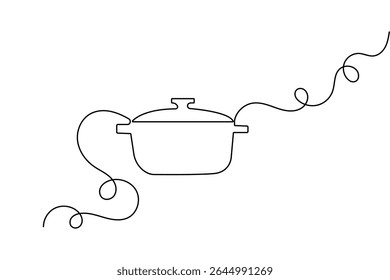 Minimalist cooking pot one line art isolated outline vector design