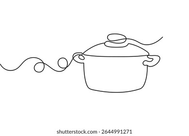Minimalist cooking pot one line art isolated outline vector design