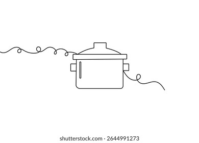 Minimalist cooking pot one line art isolated outline vector design