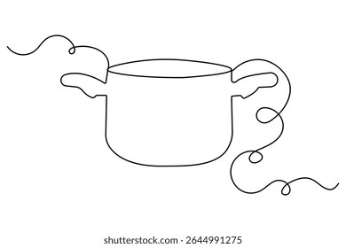 Minimalist cooking pot one line art isolated outline vector design