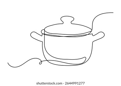 Minimalist cooking pot one line art isolated outline vector design