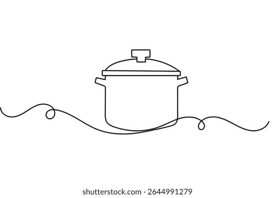 Minimalist cooking pot one line art isolated outline vector design