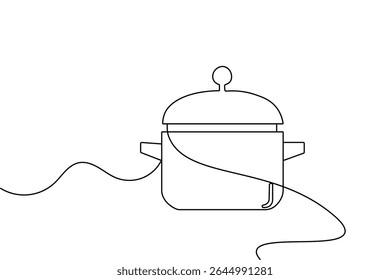 Minimalist cooking pot one line art isolated outline vector design