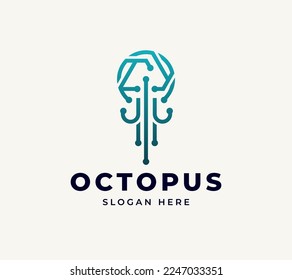 Minimalist cool line octopus animal symbol technology underwater giant wildlife creative vector logo design