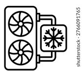 Minimalist cooling system icon with clean lines, representing ventilation, temperature control, and airflow technology