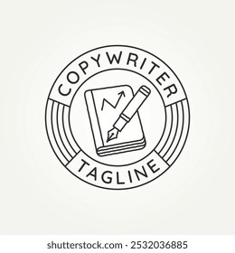 minimalist copywriter line art icon badge logo vector illustration design. simple modern writing pen and book storytelling emblem logo concept