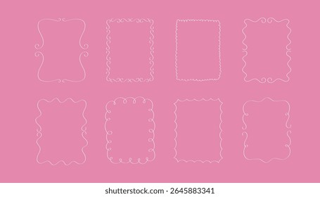 Minimalist coquette vector borders.Hand drawn ink vintage frames. Stamp or letter mark frames for greeting cards, wedding, birthday party, invitations in italian or greek marine sea coastal style. 
