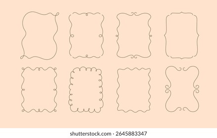 Minimalist coquette vector borders.Hand drawn ink vintage frames. Stamp or letter mark frames for greeting cards, wedding, birthday party, invitations in italian or greek marine sea coastal style. 
