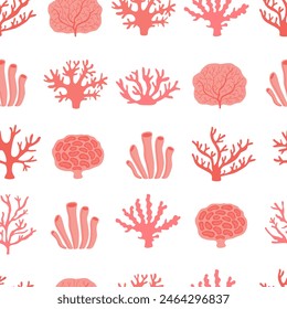 Minimalist corals seamless pattern. Silhouettes. Undersea fauna. Marine botany. Background, digital paper. Vector.