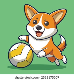 Un perro corgi minimalista jugando en el Vector