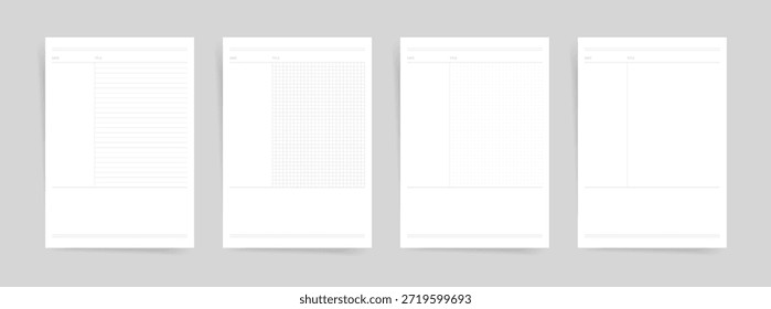 Minimalista Cornell Notes Paper Templates Set with Lined Grid Dot Layouts for Study Lecture Notebook Printable Organizer Pages Vetor