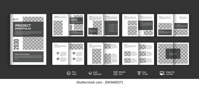 Minimalist corporate business black and white brochure design in 16 page