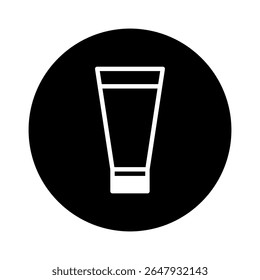 Design minimalista de ícone de tubo cosmético dentro de um círculo preto mostrando elegância e simplicidade do produto para temas relacionados à beleza