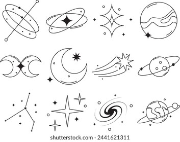 minimalist cosmic vintage line art element